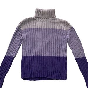 purple color block turtleneck sweater